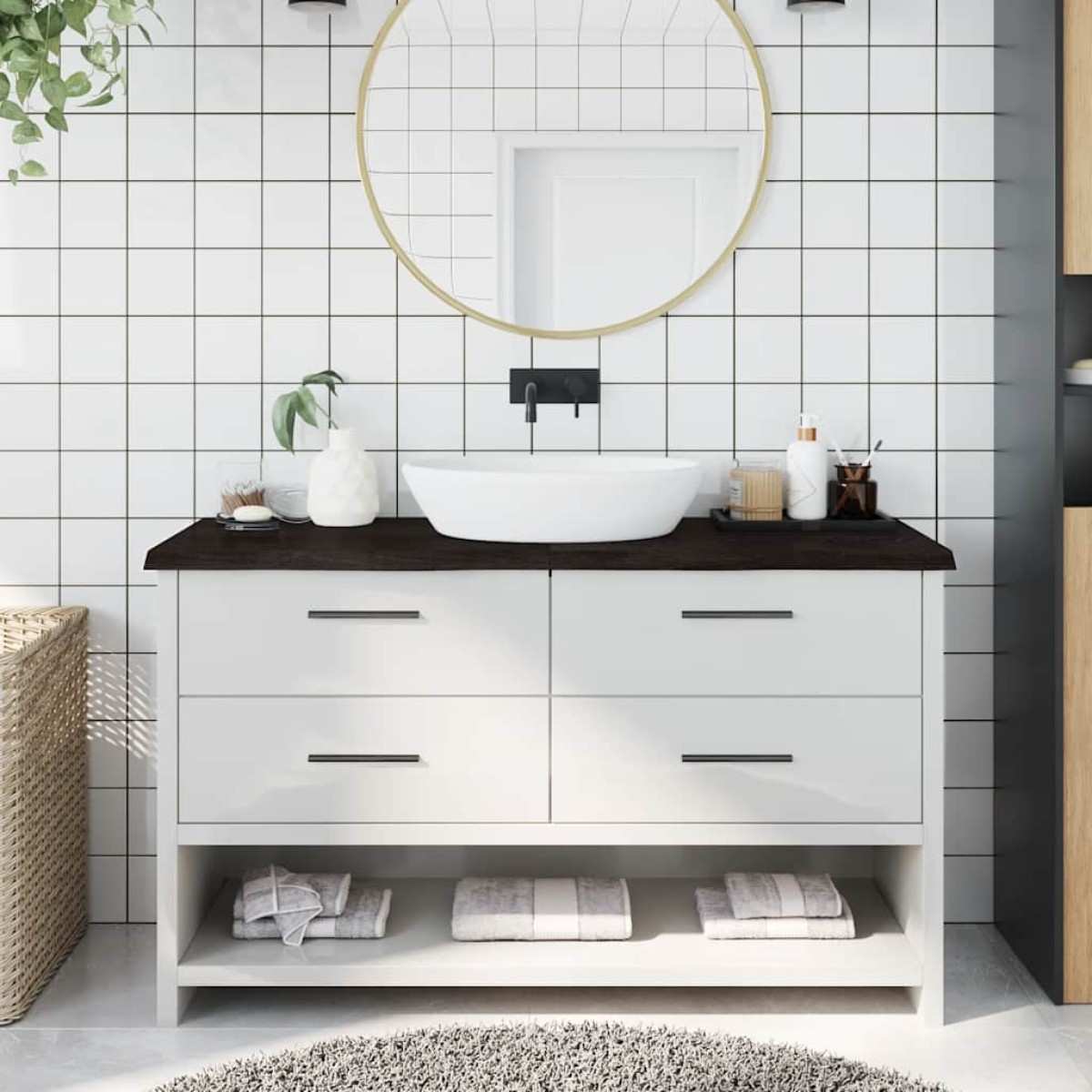 vidaXL Πάγκος Μπάνιου Σκ. Γκρι 140x50x4 εκ. Επεξ. Μασίφ Ξύλο