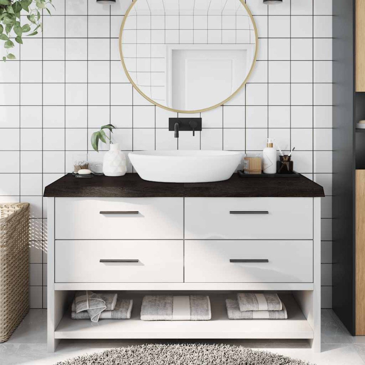 vidaXL Πάγκος Μπάνιου Σκούρο Γκρι 140x60x6 εκ. Επεξ. Μασίφ Ξύλο