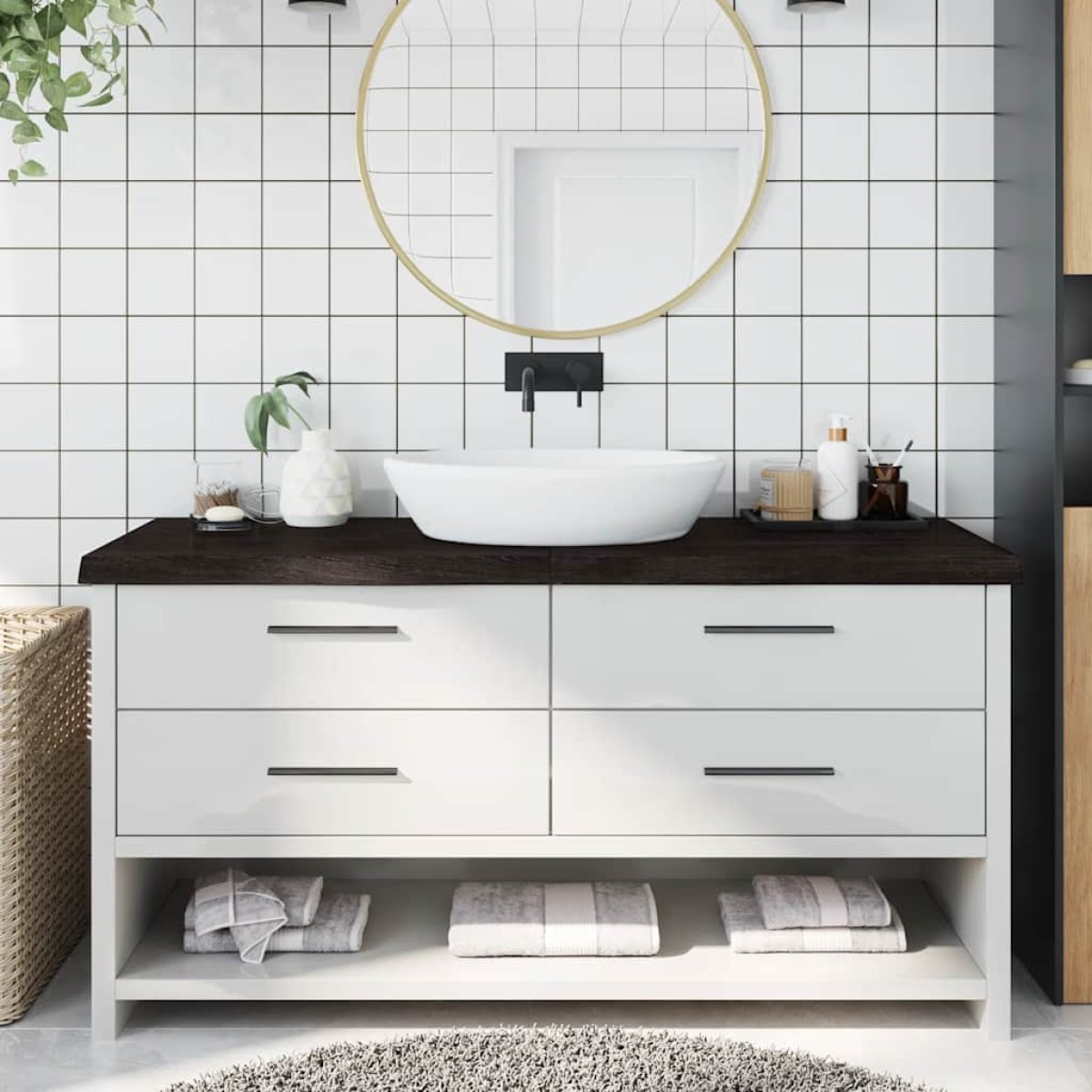 vidaXL Πάγκος Μπάνιου Σκούρο Γκρι 160x60x6 εκ. Επεξ. Μασίφ Ξύλο