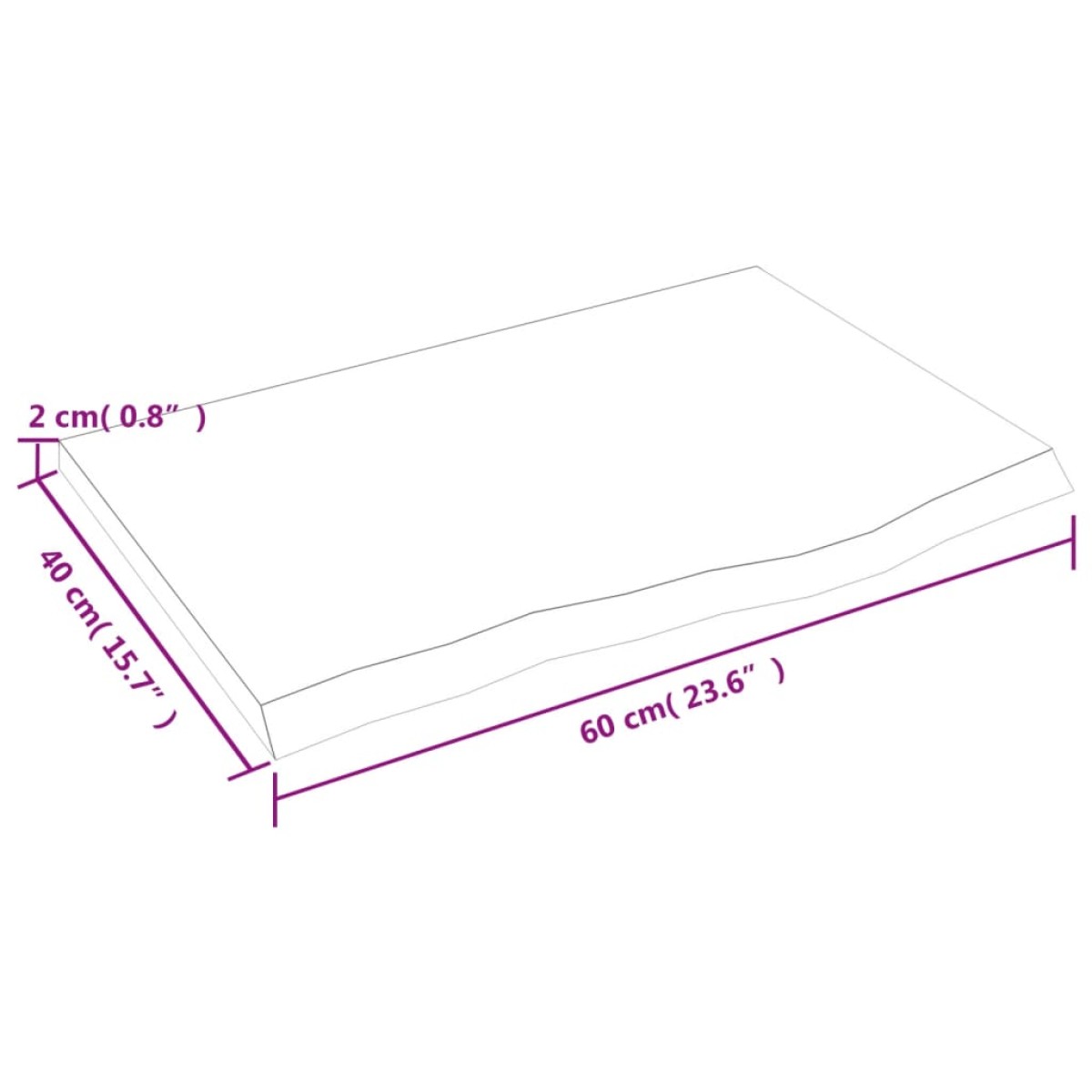 vidaXL Επιφάνεια Τραπεζιού Αν. Καφέ 60x40x2 εκ Επεξ. Μασίφ Ξύλο Δρυός