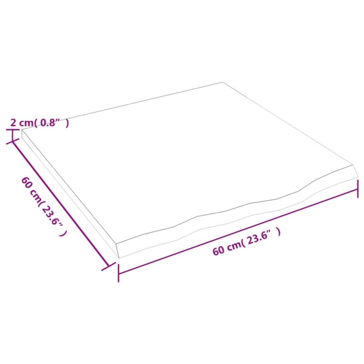 vidaXL Επιφάνεια Τραπεζιού Αν. Καφέ 60x60x2 εκ. Επεξ. Μασίφ Ξύλο Δρυός