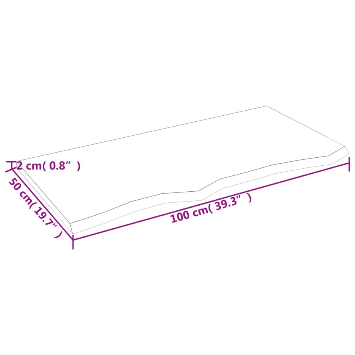 vidaXL Επιφάνεια Τραπεζιού Αν. Καφέ 100x50x2 εκ Επεξ. Μασίφ Ξύλο Δρυός