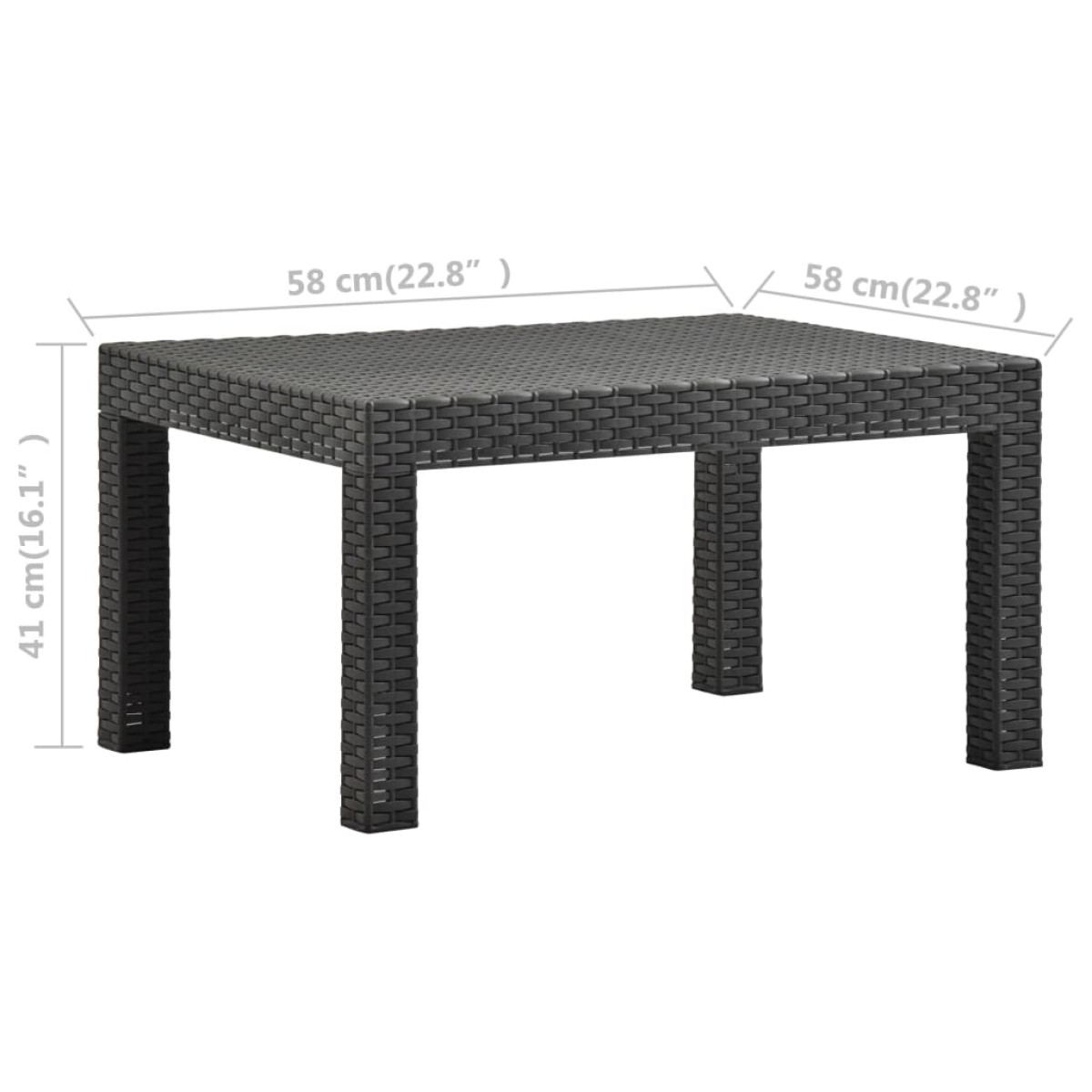 vidaXL Τραπέζι Κήπου Ανθρακί 58x58x41 εκ. από Ρατάν Πολυπροπυλενίου