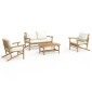 vidaXL Σαλόνι Κήπου Σετ 4 τεμ. από Μπαμπού με Λευκά Κρεμ Μαξιλάρια