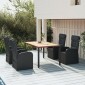 vidaXL Σετ Τραπεζαρίας Κήπου 5 Τεμαχίων Μαύρο Συνθ. Ρατάν με Μαξιλάρια