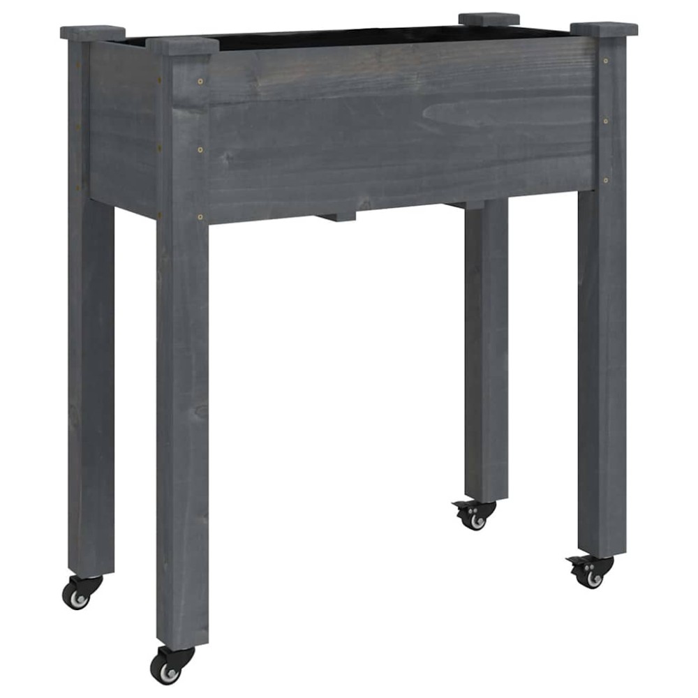 vidaXL Γλάστρα με Ρόδες & Επένδυση Γκρι 71x37x80 εκ Μασίφ Ξύλο Ελάτης