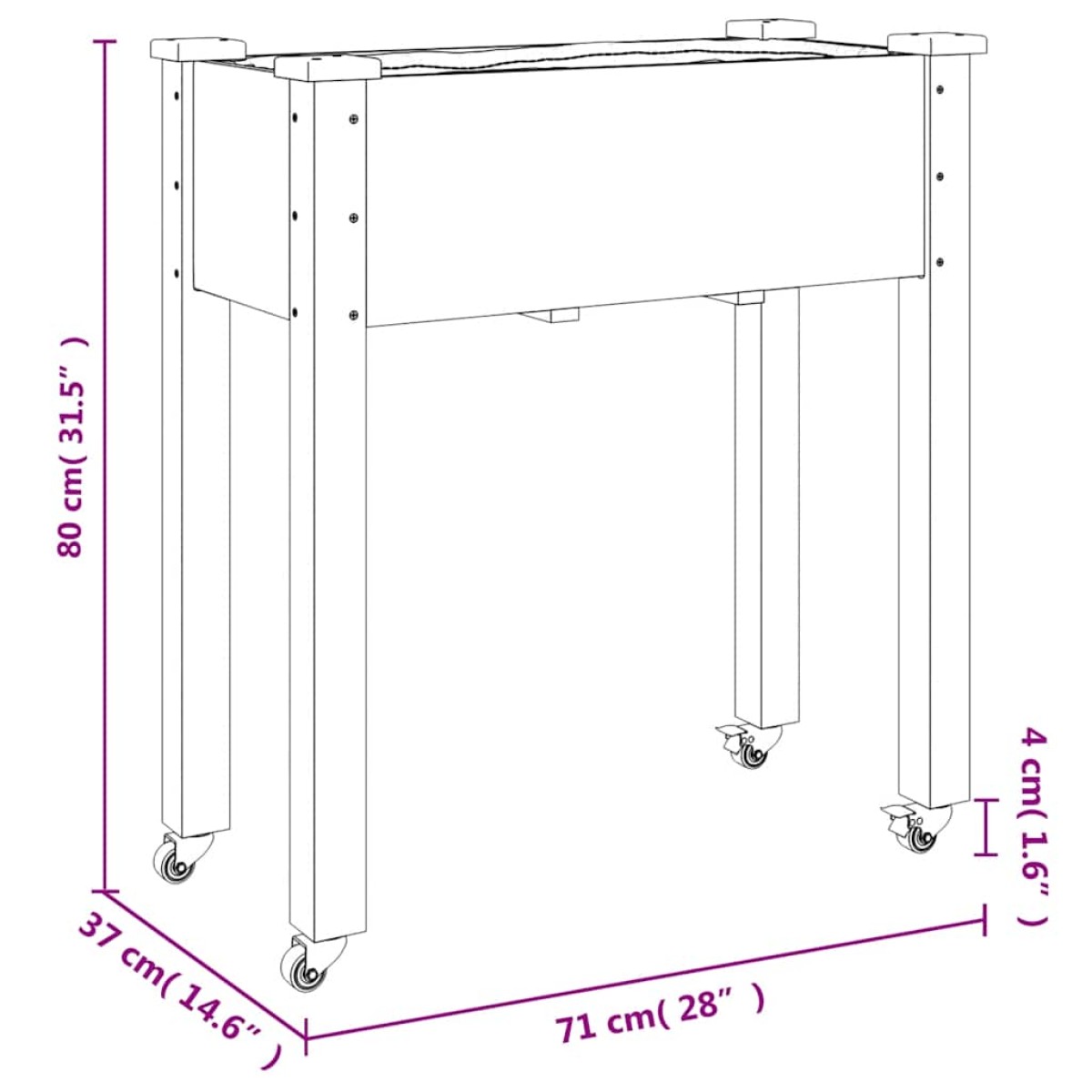 vidaXL Γλάστρα με Ρόδες & Επένδυση Γκρι 71x37x80 εκ Μασίφ Ξύλο Ελάτης