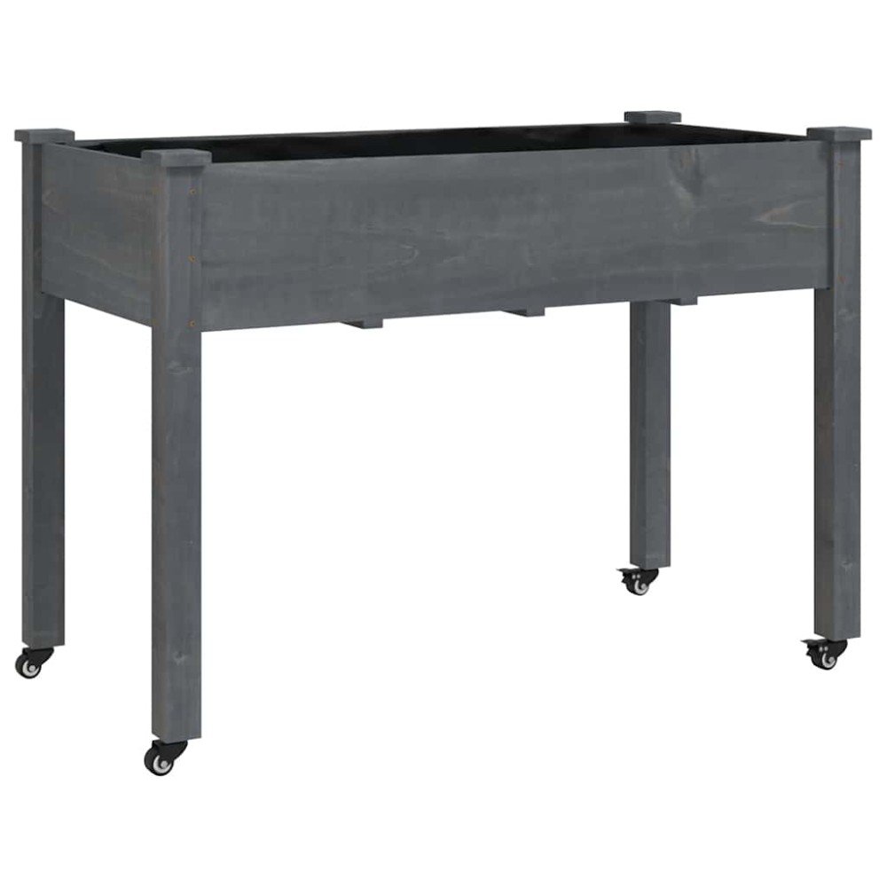 vidaXL Γλάστρα με Ρόδες & Επένδυση Γκρι 118x59x80 εκ Μασίφ Ξύλο Ελάτης