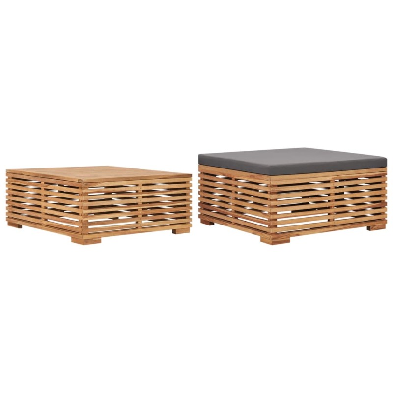 vidaXL Σετ Τραπέζι Κήπου & Υποπόδιο Μασίφ Ξύλο Teak με Γκρι Μαξιλάρι