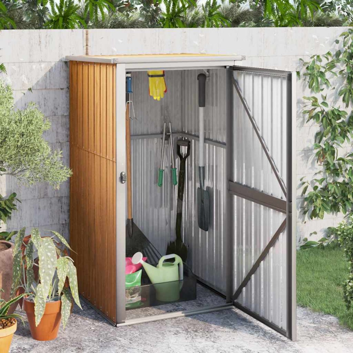 vidaXL Αποθήκη Εργαλείων Κήπου Καφέ 88x89x161 εκ. Γαλβαν. Ατσάλι