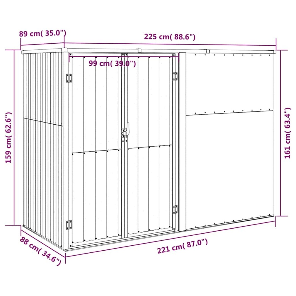vidaXL Αποθήκη Εργαλείων Κήπου Καφέ 225x89x161 εκ. Γαλβαν. Ατσάλι