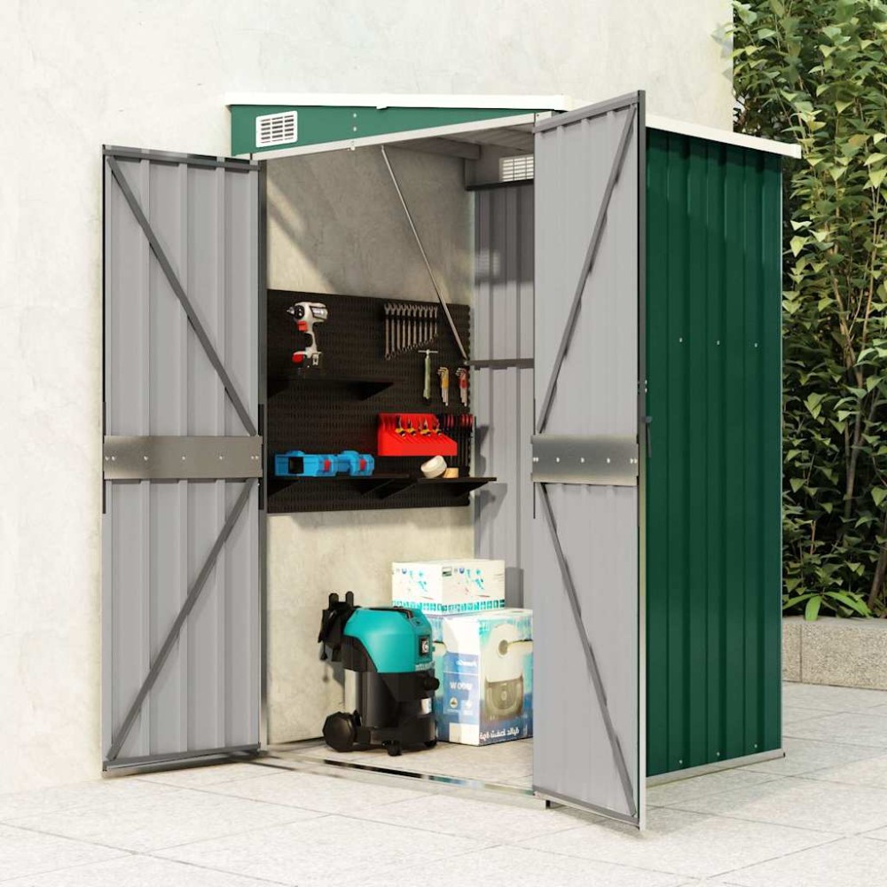 vidaXL Αποθήκη Κήπου Επιτοίχια Πράσινη 118x100x178 εκ από Γαλβ. Ατσάλι