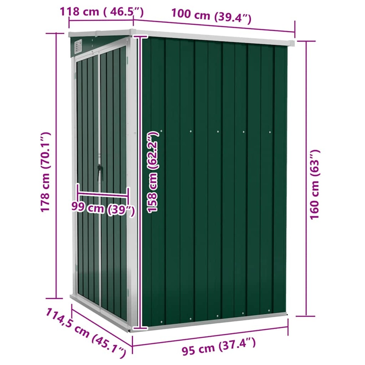 vidaXL Αποθήκη Κήπου Επιτοίχια Πράσινη 118x100x178 εκ από Γαλβ. Ατσάλι