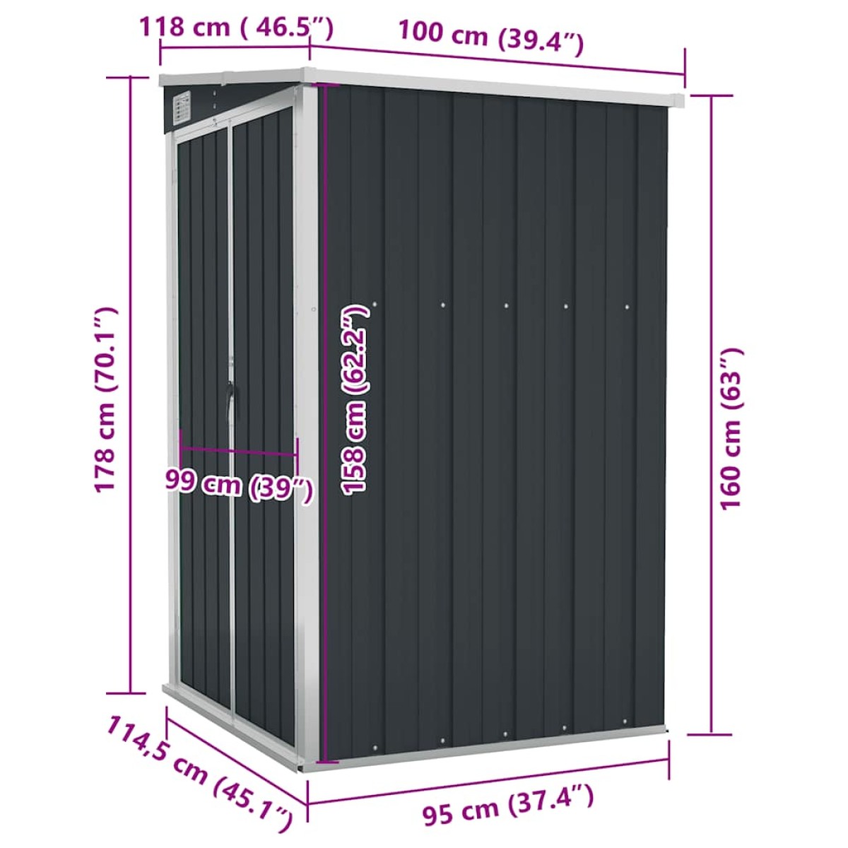 vidaXL Αποθήκη Κήπου Επιτοίχια Ανθρακί 118 x 100 x 178 εκ. από Ατσάλι