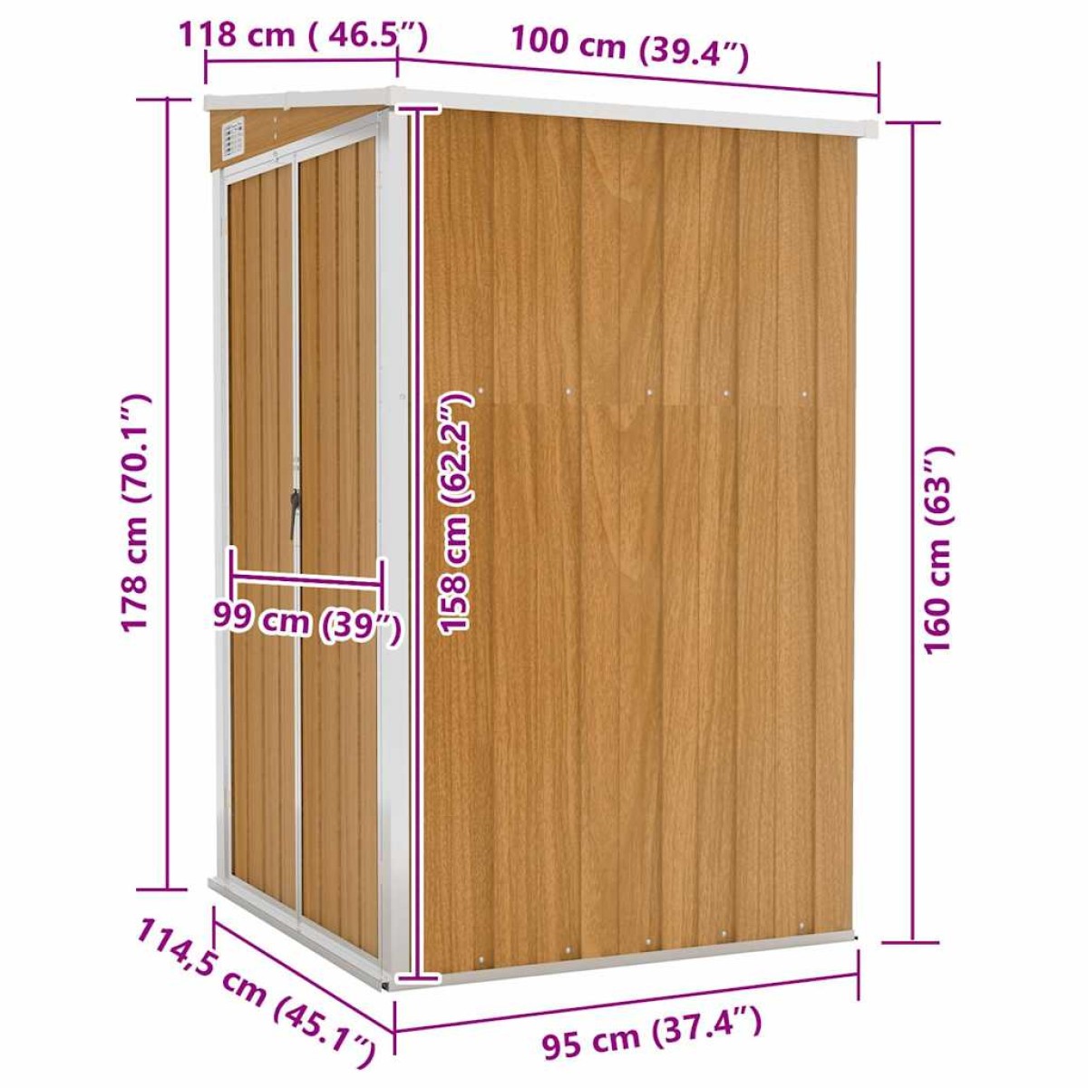 vidaXL Αποθήκη Κήπου Επιτοίχια Καφέ 118x100x178 εκ. από Γαλβ. Ατσάλι