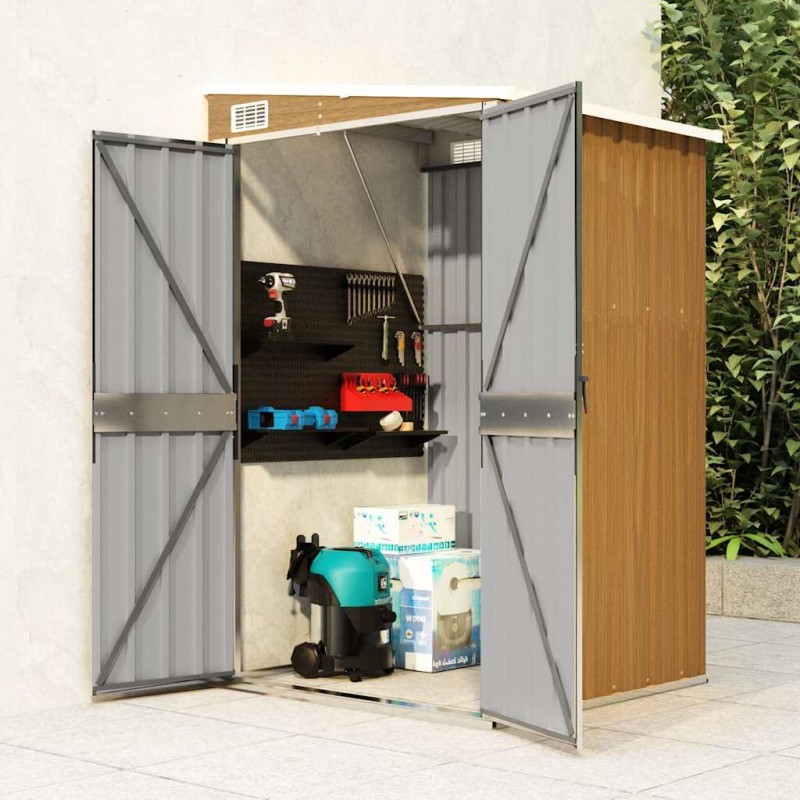 vidaXL Αποθήκη Κήπου Επιτοίχια Καφέ 118x100x178 εκ. από Γαλβ. Ατσάλι