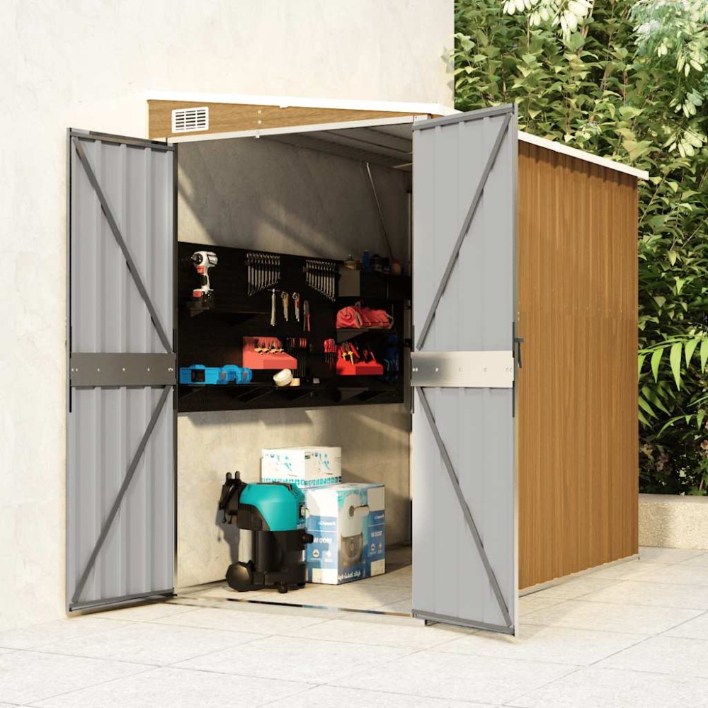 vidaXL Αποθήκη Κήπου Επιτοίχια Καφέ 118x194x178 εκ. από Γαλβ. Ατσάλι