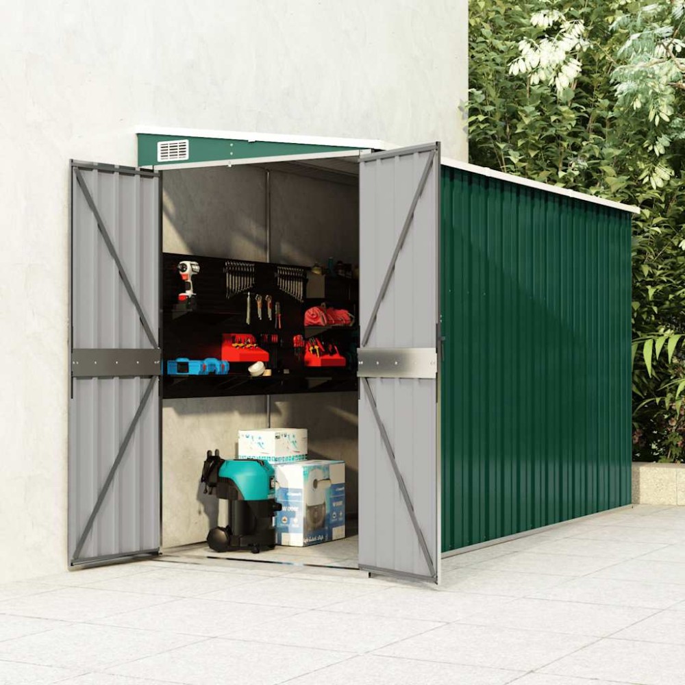 vidaXL Αποθήκη Κήπου Επιτοίχια Πράσινη 118x288x178 εκ από Γαλβ. Ατσάλι