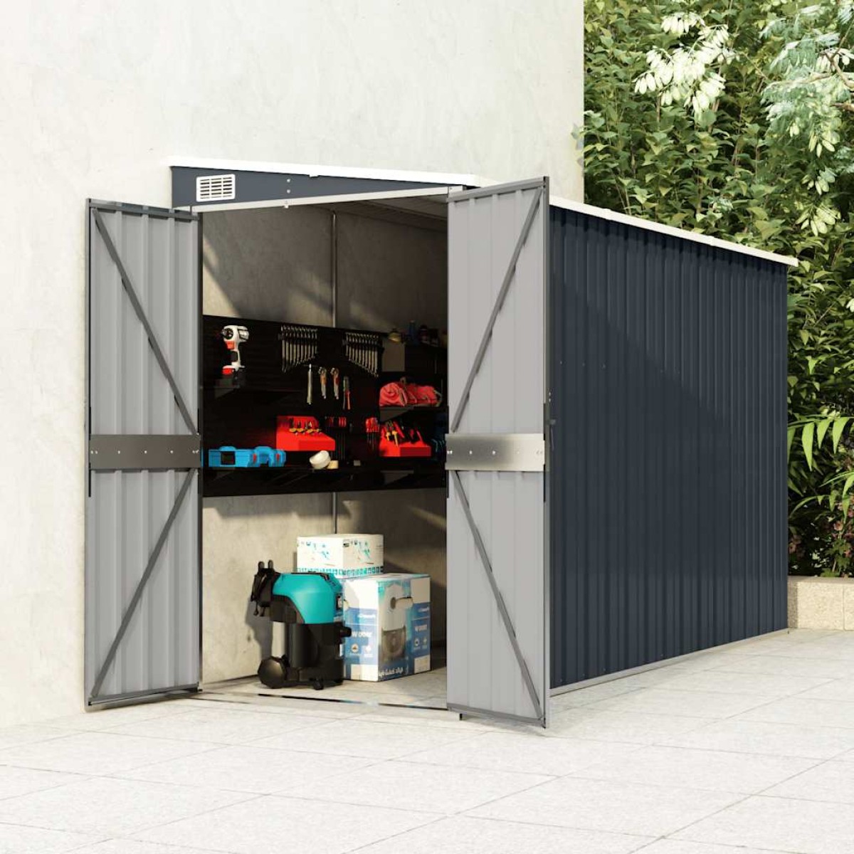 vidaXL Αποθήκη Κήπου Επιτοίχια Ανθρακί 118 x 288 x 178 εκ από Ατσάλι
