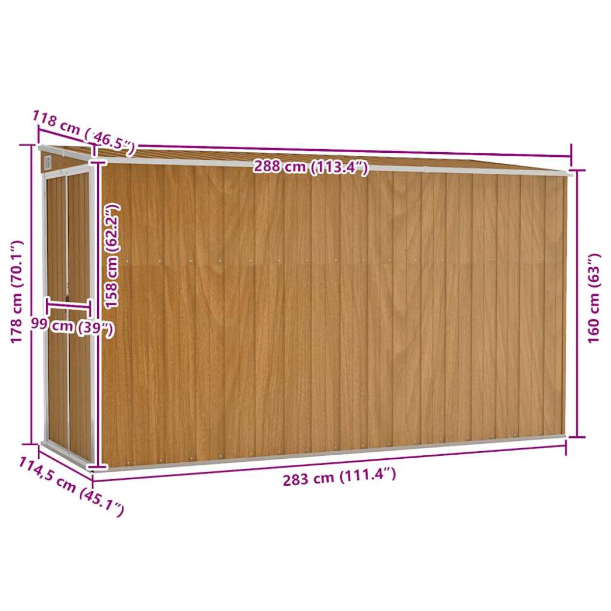 vidaXL Αποθήκη Κήπου Επιτοίχια Καφέ 118x288x178 εκ από Γαλβ. Ατσάλι