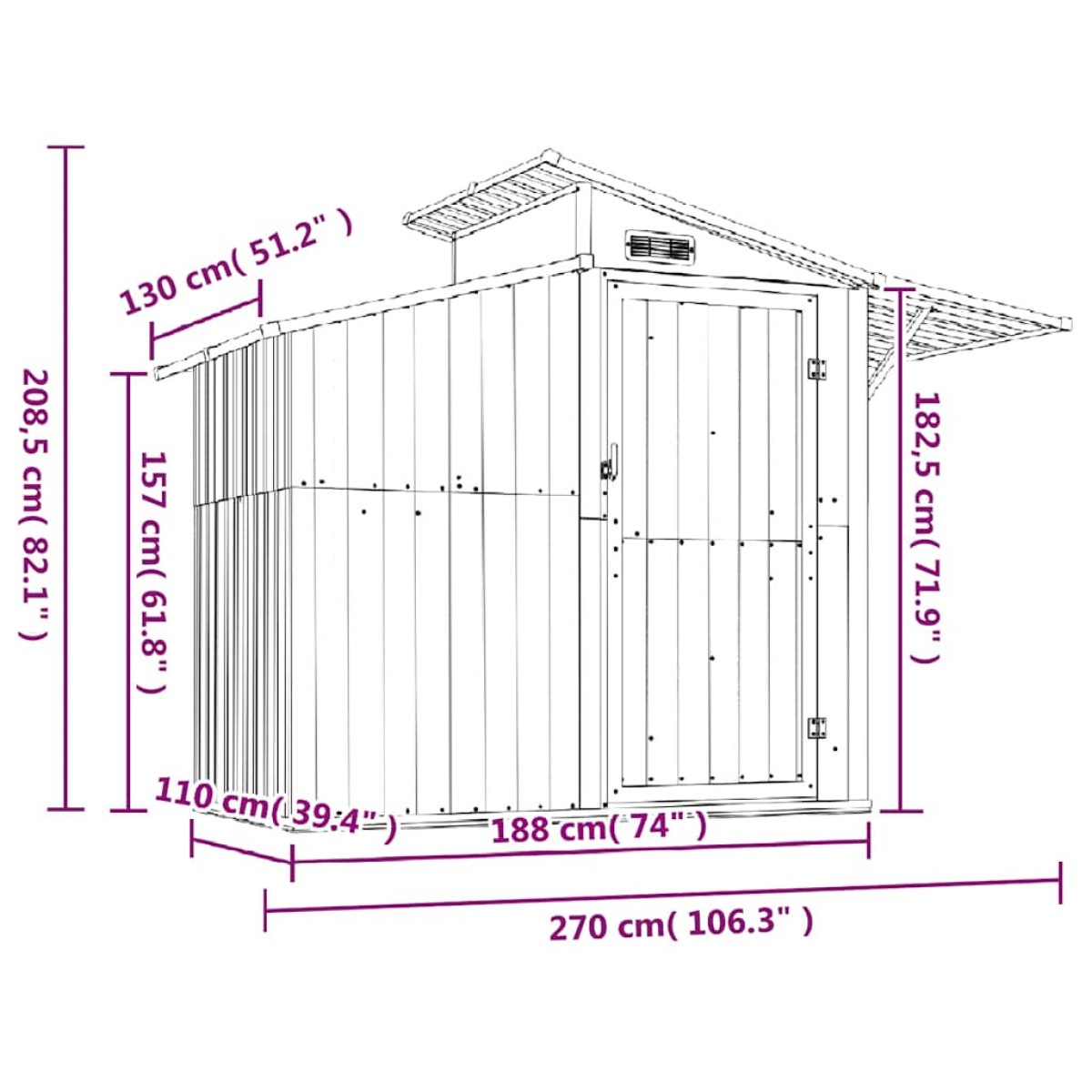 vidaXL Αποθήκη Κήπου Καφέ 270x130x208,5 εκ. από Γαλβανισμένο Ατσάλι