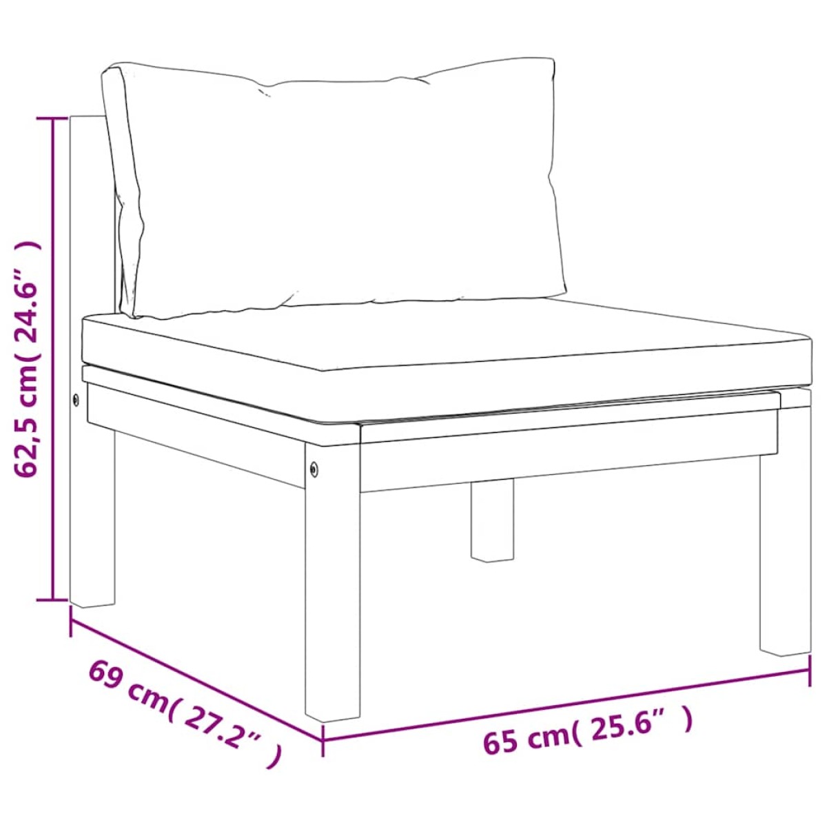 vidaXL Καναπές Μεσαίος Τμηματικός Ξύλο Ακακίας Σκούρα Γκρι Μαξιλάρια