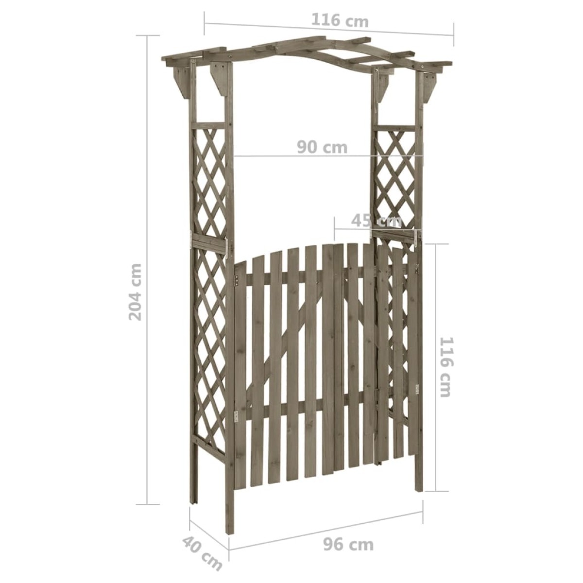 vidaXL Αψίδα Κήπου με Πόρτα Γκρι 116x40x204 εκ. από Μασίφ Ξύλο Ελάτης