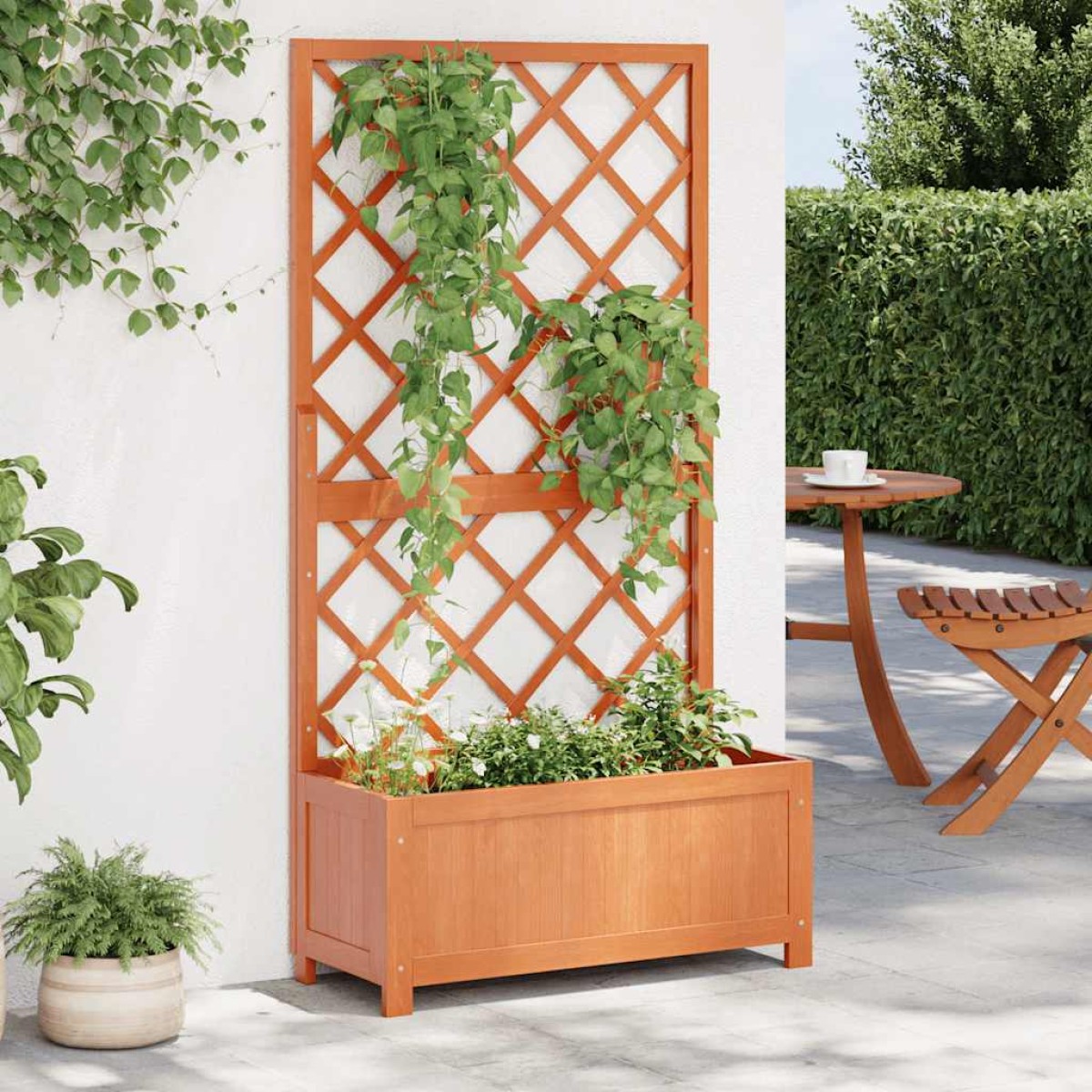 vidaXL Γλάστρα Κήπου με Καφασωτό Καφέ 70x30x135 εκ. Μασίφ Ξύλο Ελάτης