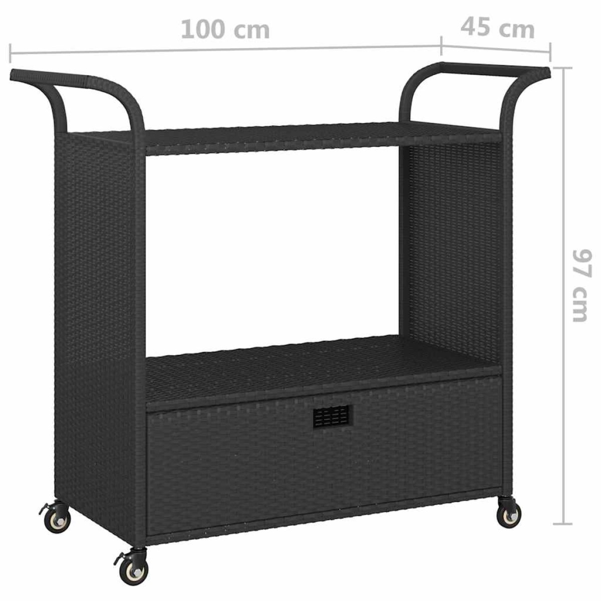 vidaXL Τρόλεϊ Μεταφοράς με Συρτάρι Μαύρο 100x45x97 εκ. Συνθετικό Ρατάν
