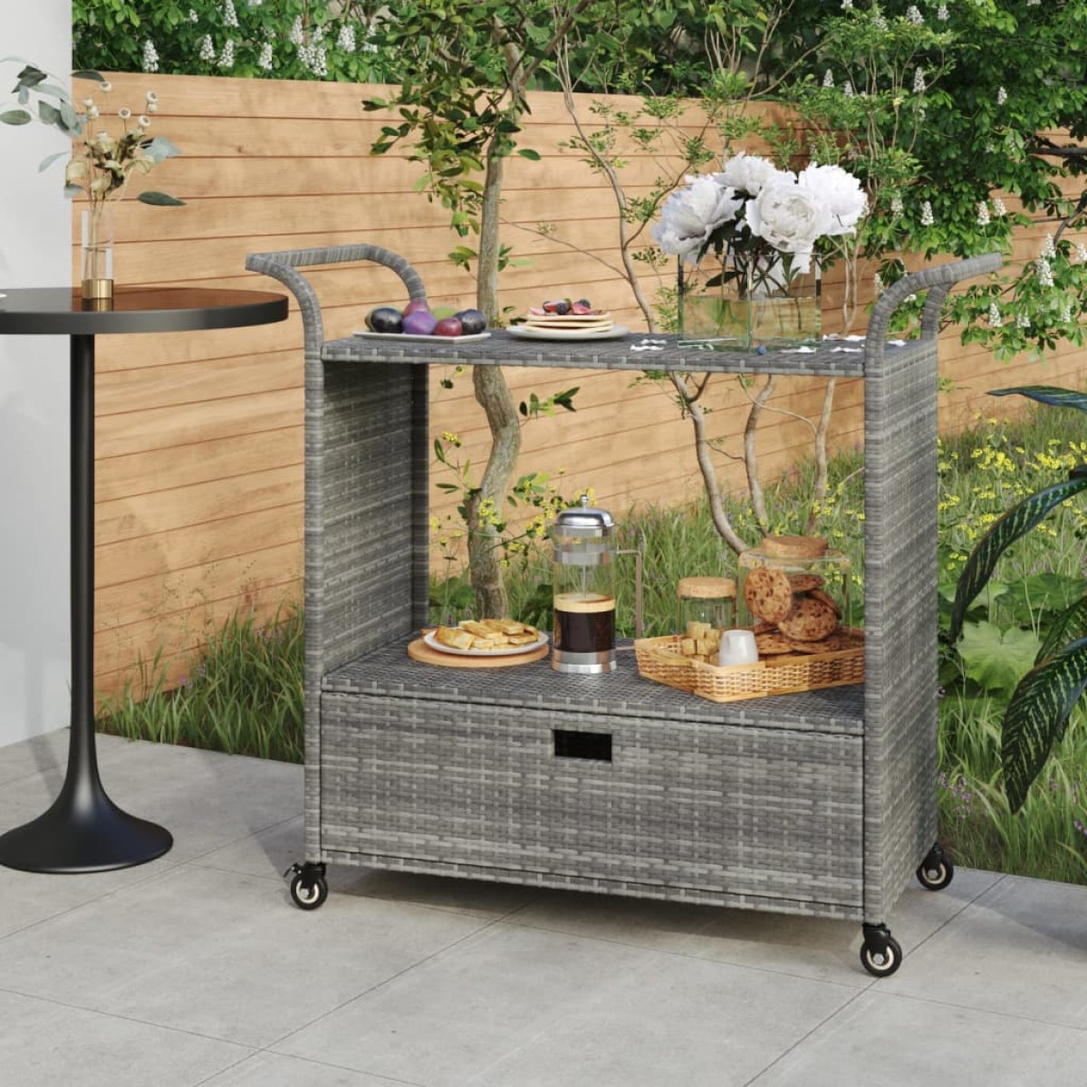 vidaXL Τρόλεϊ Μεταφοράς με Συρτάρι Γκρι 100x45x97 εκ. Συνθετικό Ρατάν