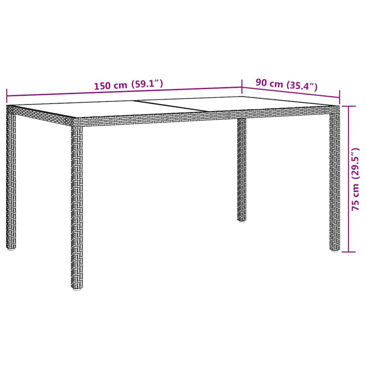 vidaXL Τραπέζι Κήπου Γκρι 150x90x75 εκ. Συνθετικό Ρατάν/Ψημένο Γυαλί