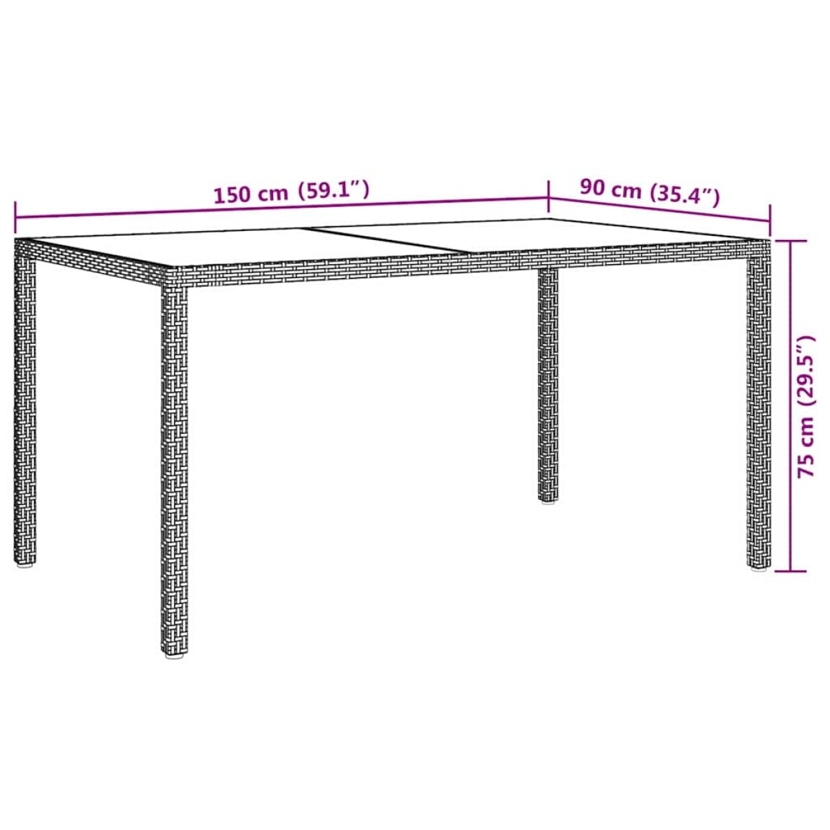 vidaXL Τραπέζι Κήπου Μπεζ 150x90x75 εκ. Συνθετικό Ρατάν/Ψημένο Γυαλί