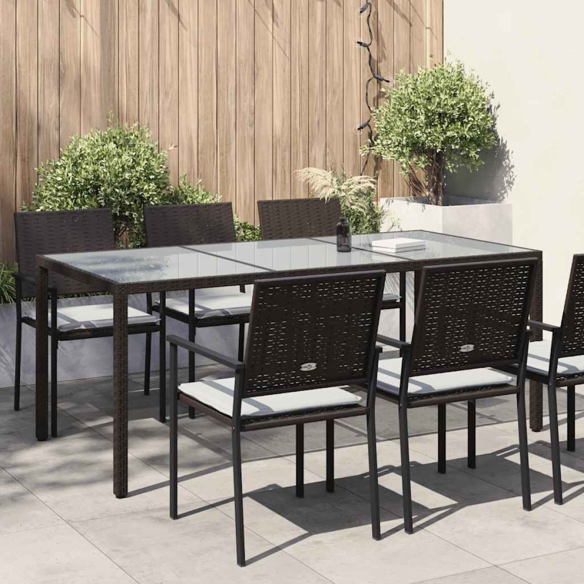 vidaXL Τραπέζι Κήπου Καφέ 190x90x75εκ από Ψημένο Γυαλί/Συνθετικό Ρατάν