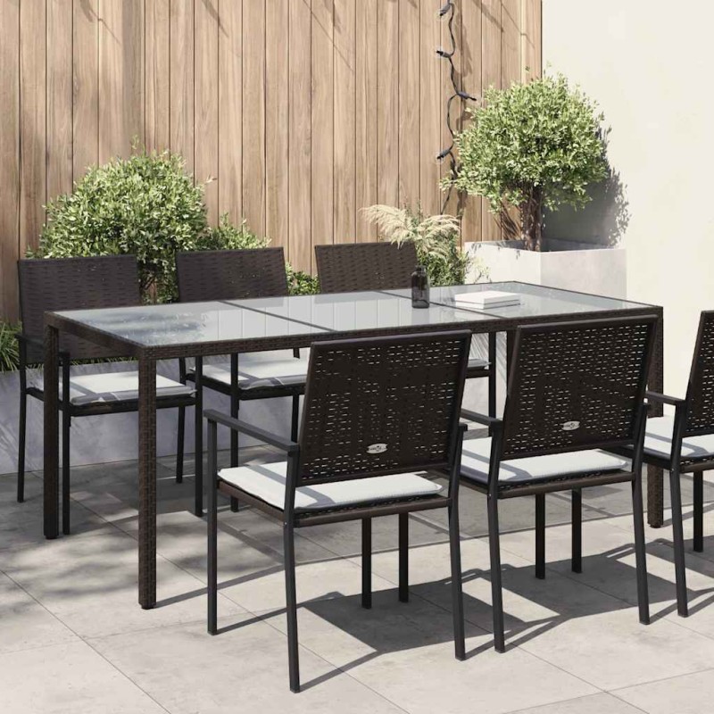 vidaXL Τραπέζι Κήπου Καφέ 190x90x75εκ από Ψημένο Γυαλί/Συνθετικό Ρατάν