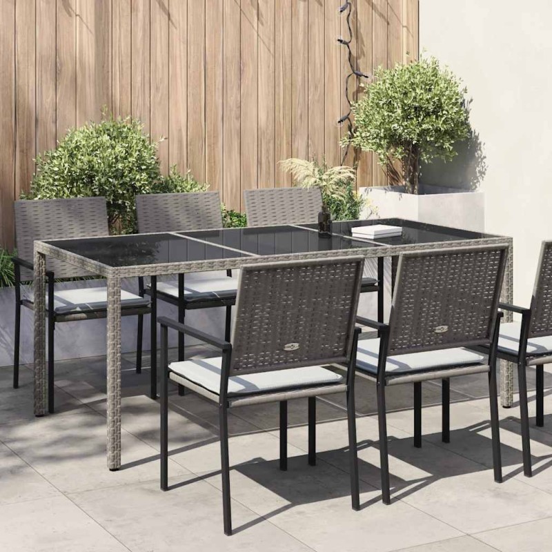 vidaXL Τραπέζι Κήπου Γκρι 190x90x75 εκ. Ψημένο Γυαλί/Συνθετικό Ρατάν