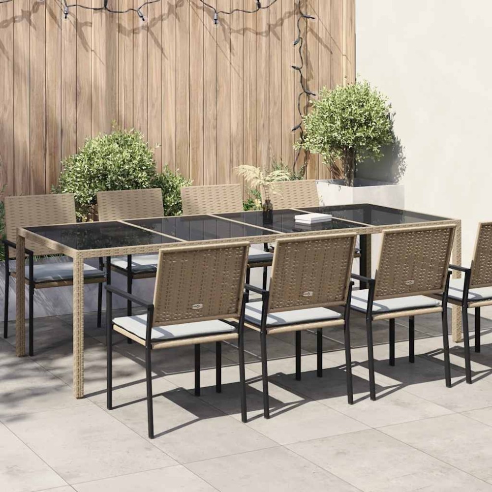 vidaXL Τραπέζι Κήπου Μπεζ 250x100x75 εκ. Ψημένο Γυαλί/Συνθετικό Ρατάν