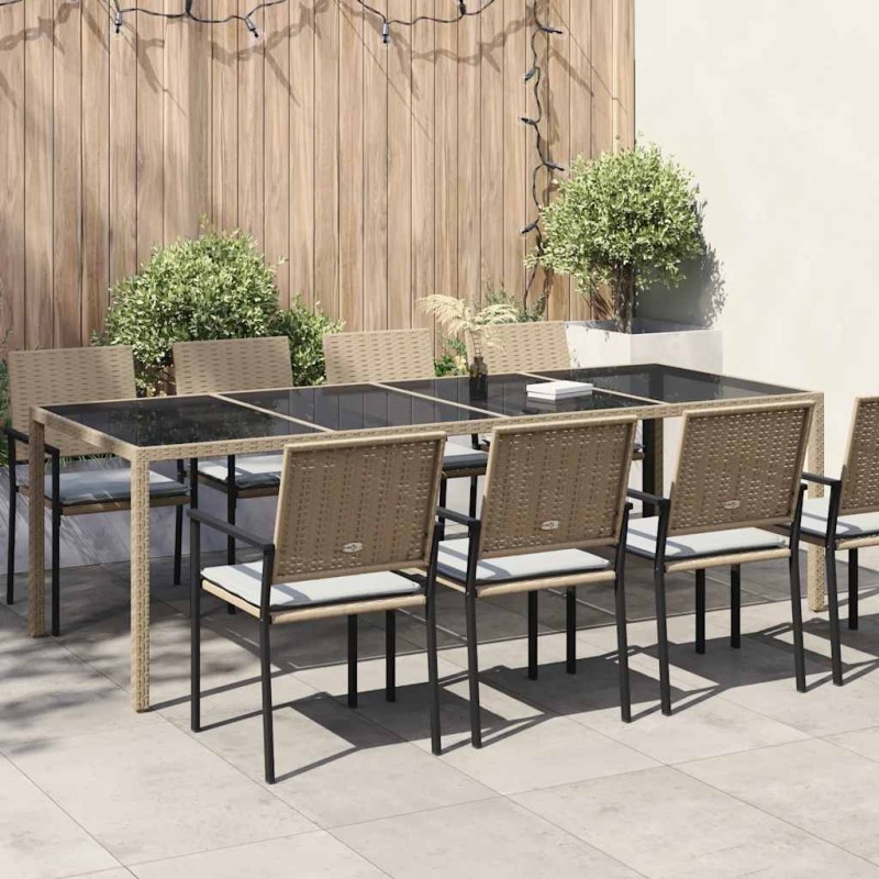 vidaXL Τραπέζι Κήπου Μπεζ 250x100x75 εκ. Ψημένο Γυαλί/Συνθετικό Ρατάν