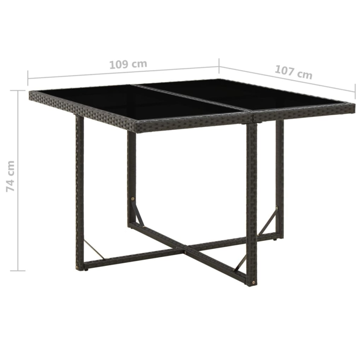 vidaXL Τραπέζι Κήπου Μαύρο 109 x 107 x 74 εκ. Συνθετικό Ρατάν & Γυαλί