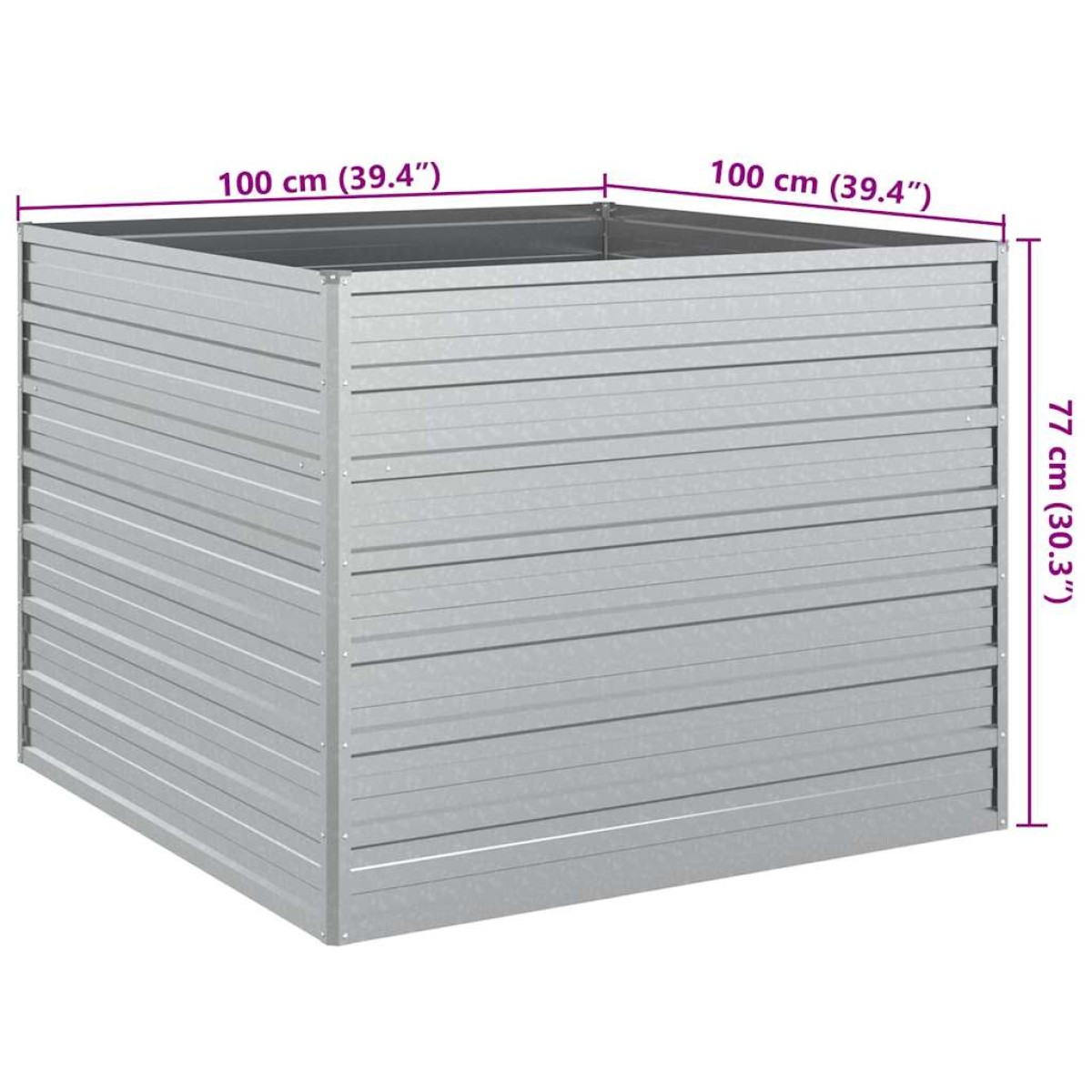 vidaXL Ζαρντινιέρα Υπερυψωμένη Ασημί 100x100x77 εκ. Γαλβανισμ. Χάλυβας