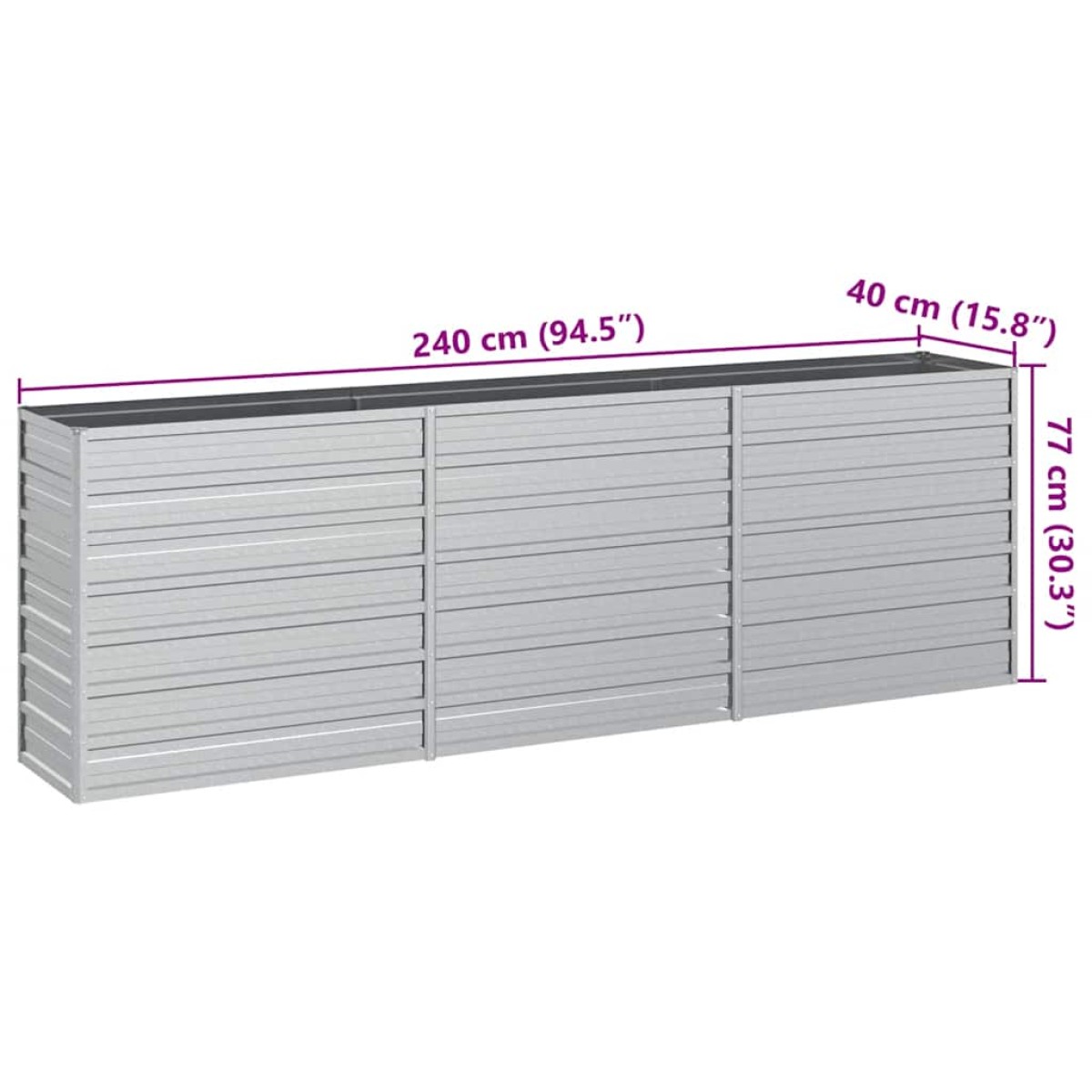 vidaXL Ζαρντινιέρα Υπερυψωμένη Ασημί 240x40x77 εκ. Γαλβανισμ. Χάλυβας