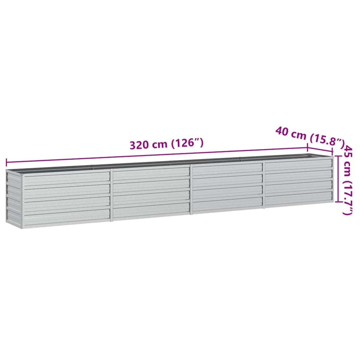 vidaXL Ζαρντινιέρα Υπερυψωμένη Ασημί 320x40x45 εκ. Γαλβανισμ. Χάλυβας