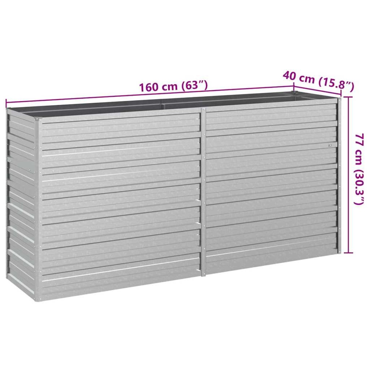 vidaXL Ζαρντινιέρα Υπερυψωμένη Ασημί 160x40x77 εκ. Γαλβανισμ. Χάλυβας