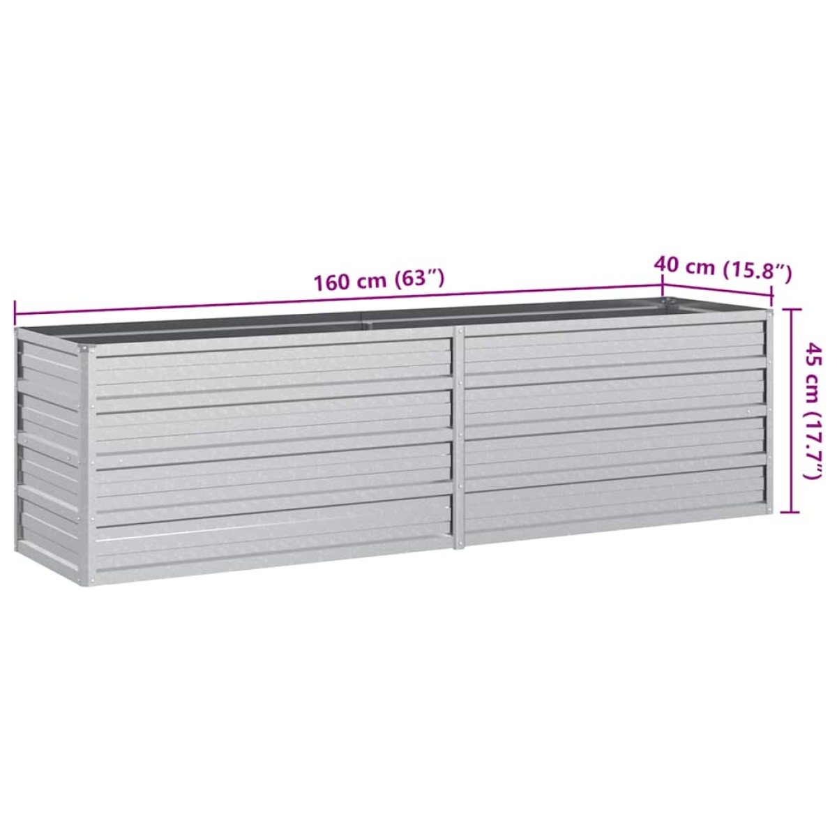vidaXL Ζαρντινιέρα Υπερυψωμένη Ασημί 160x40x45 εκ. Γαλβανισμ. Χάλυβας
