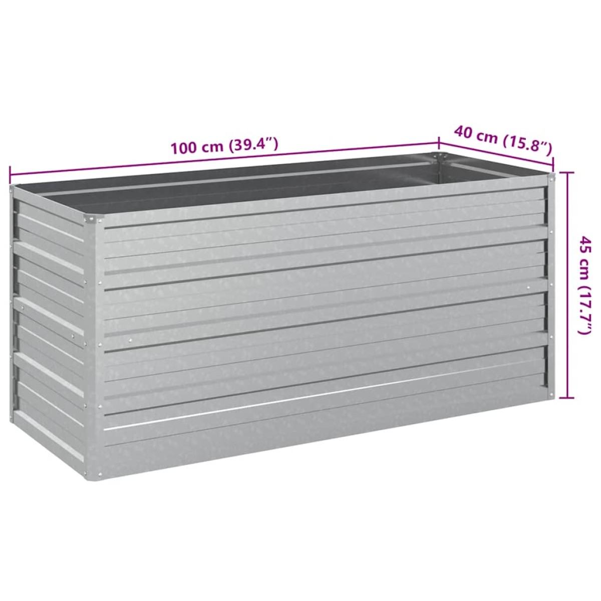 vidaXL Ζαρντινιέρα Υπερυψωμένη Ασημί 100x40x45 εκ. Γαλβανισμ. Χάλυβας