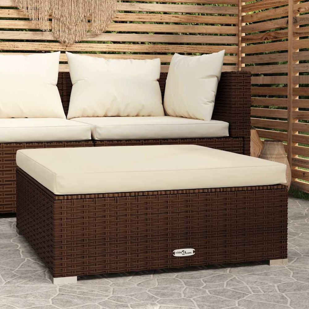 vidaXL Υποπόδιο Κήπου Καφέ από Συνθετικό 70x70x30 εκ Ρατάν με Μαξιλάρι