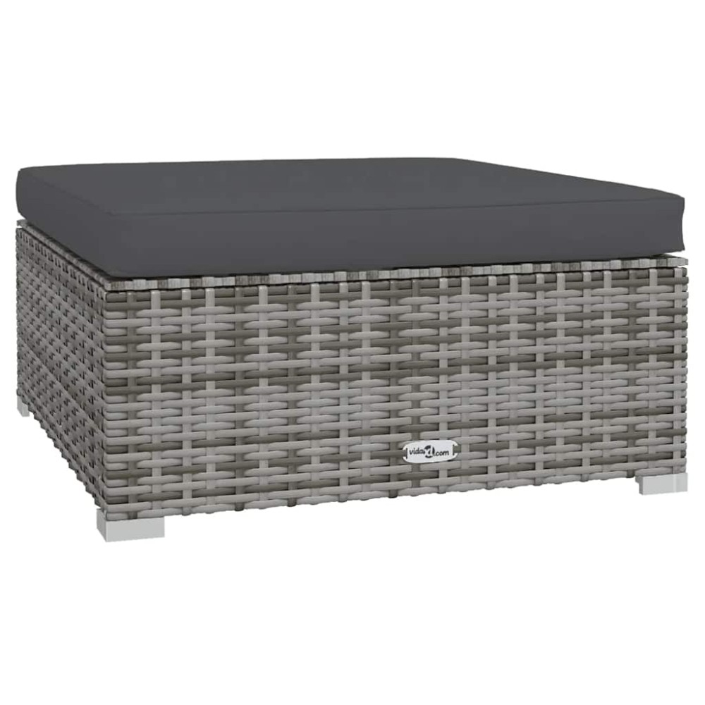vidaXL Υποπόδιο Κήπου Γκρι 70x70x30 εκ. Συνθετικό Ρατάν με Μαξιλάρι
