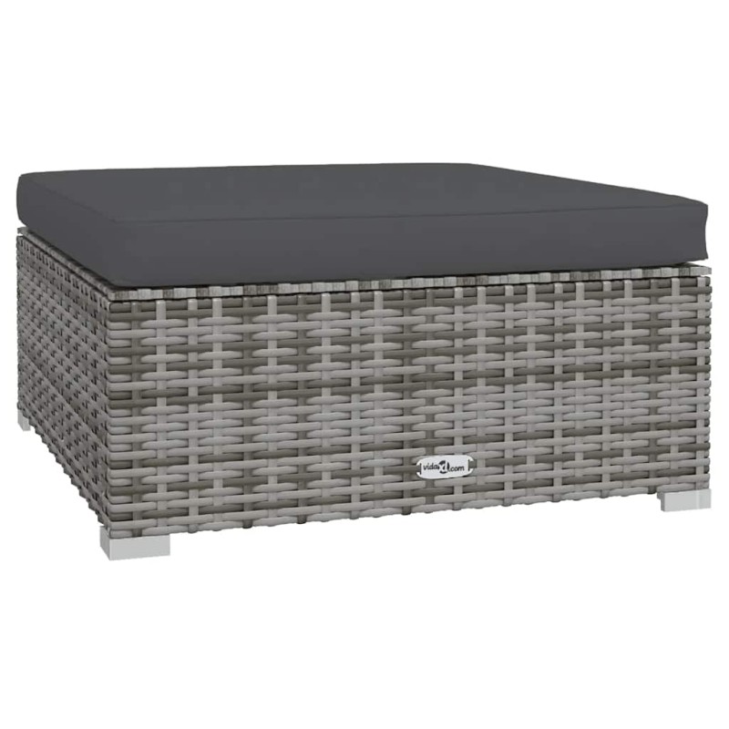 vidaXL Υποπόδιο Κήπου Γκρι 70x70x30 εκ. Συνθετικό Ρατάν με Μαξιλάρι