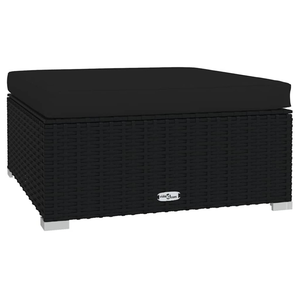 vidaXL Υποπόδιο Κήπου Μαύρο 70x70x30 εκ. Συνθετικό Ρατάν με Μαξιλάρι