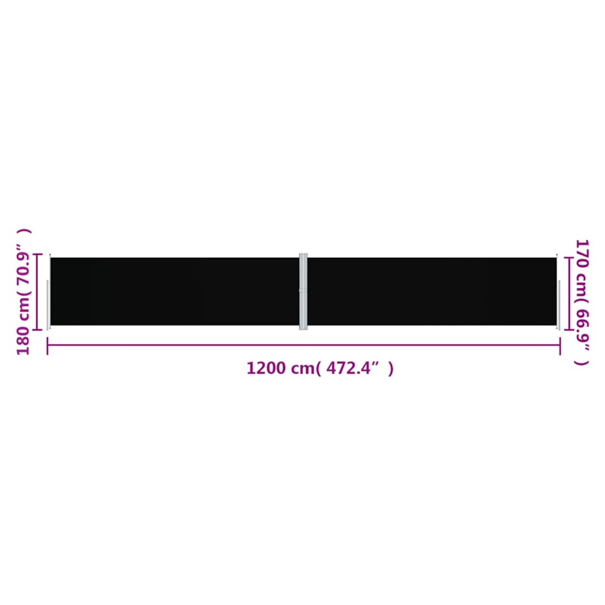 vidaXL Σκίαστρο Πλαϊνό Συρόμενο Μαύρο 180 x 1200 εκ.