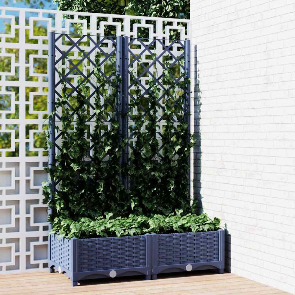 vidaXL Γλάστρα Κήπου με Πλέγμα Μπλε Γκρι 80x40x121,5 εκ. από Πολυπροπυλένιο